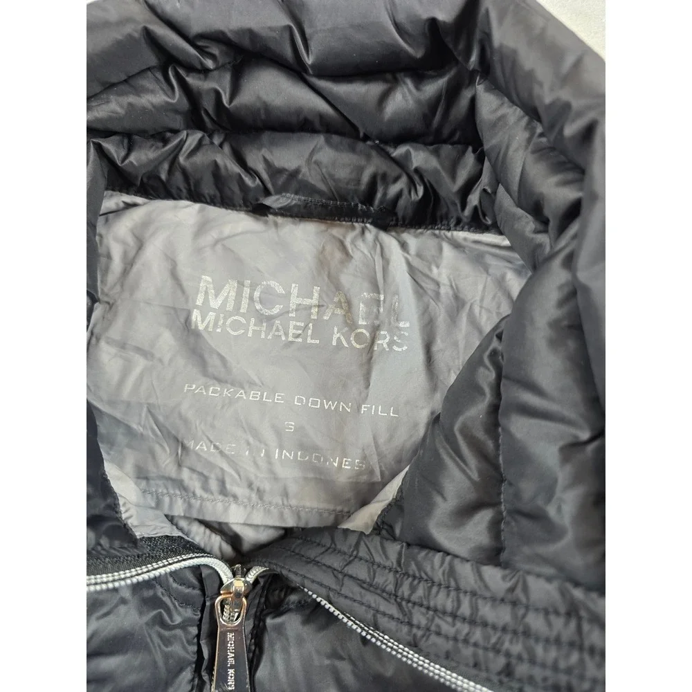 Michael Kors Puffer Jacket Womens Small Black Down Packable Chevron Quilted